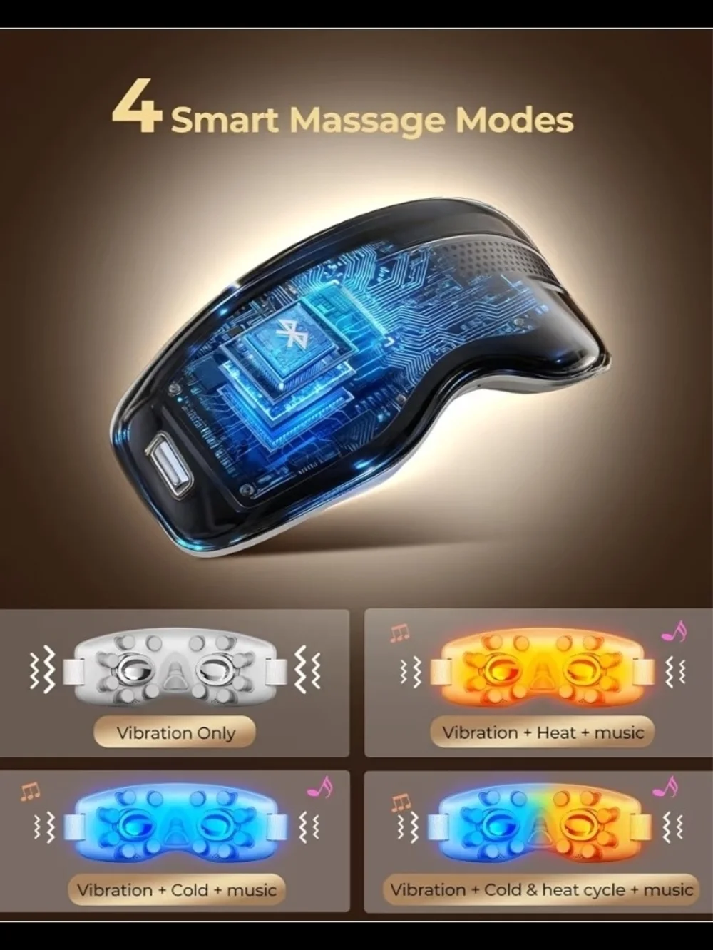 Heated & Cooling Eye Massager Mask Soft Silicone Dark Circles Relief